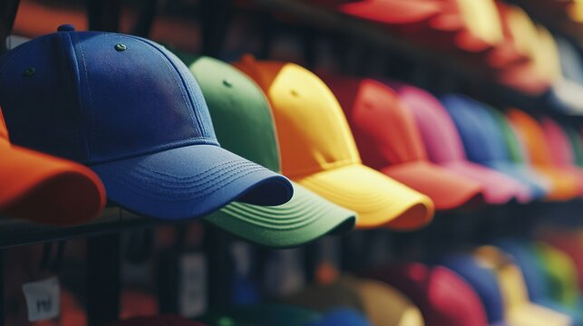 Colorful hats on rack - Powered by Adobe