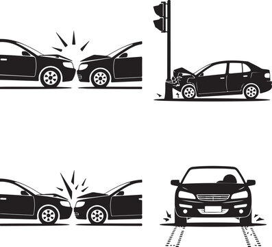 Crashed Cars vector Car eccident icons set