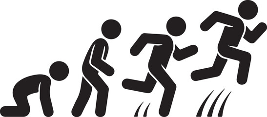 Crawl Walk Run Fly pictogram icon set. Clipart image isolated on white background