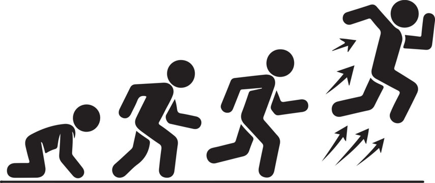 Crawl Walk Run Fly pictogram icon set. Clipart image isolated on white background