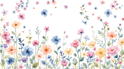 Floral frame with watercolor flowers, decorative flower background pattern, watercolor floral border background