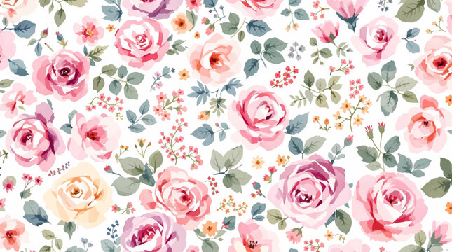 Seamless floral pattern, Seamless pattern with roses, Watercolor Abstract seamless floral pattern with red roses flowers.