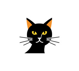 cat featuring a cat head in simple line art with touches of orange and black and white, rendered with an alternate color scheme. background illustration design.