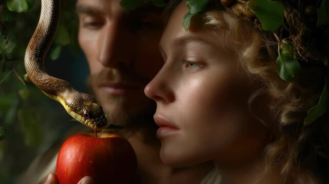 Garden trial: Eve question, Adam follow, snake twist, fruit fate, Eden fade, shame begin, command break, myth stir, exile march, divine fire, truth reveal, sacred fall