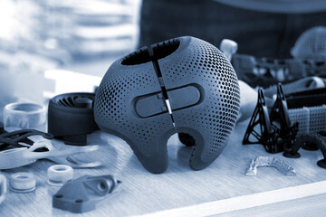 Helmet for the treatment of head shape deformation printed on a 3D printer from plastic powder using MJF 3D printing technology. New modern additive 3D printing technology