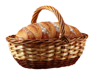 Freshly baked loaf of bread in a woven basket kitchen food cozy atmosphere isolated on transparent background