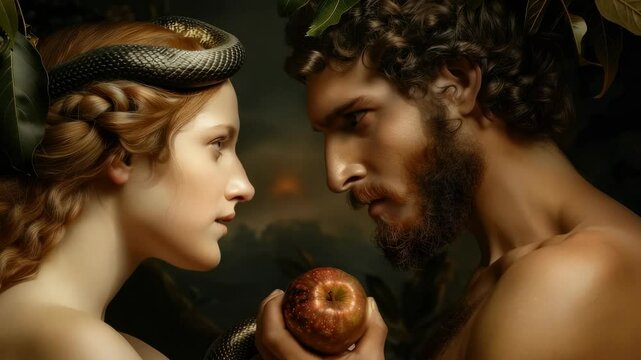 Garden trial: Eve question, Adam follow, snake twist, fruit fate, Eden fade, shame begin, command break, myth stir, exile march, divine fire, truth reveal, sacred fall