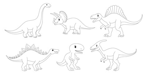 Set of  outline   dinosaurs