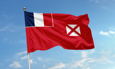 Wallis and Futuna flag waving against sky