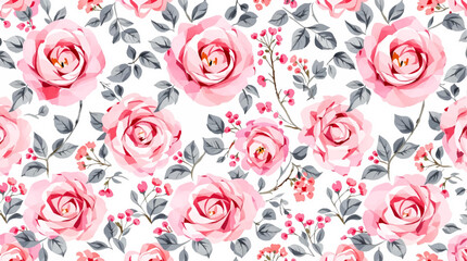 Seamless pattern with roses, Watercolor Abstract seamless floral pattern with red roses flowers.