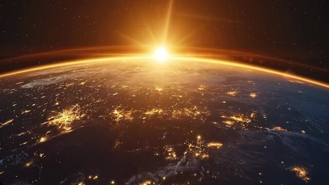 Stunning nighttime global visualization of earth highlighting city lights and connectivity networks