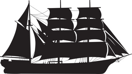 Sailing ship highly detailed vector silhouette