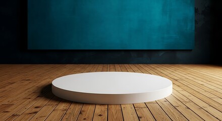 A minimal podium or platform with wooden floor 