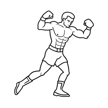 boxer in action, black and white clip art preview