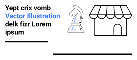 Knight chess piece and storefront graphic suggest strategy and commerce. Ideal for business planning, retail strategy, entrepreneurship, decision-making, game theory, marketplace, simple landing page