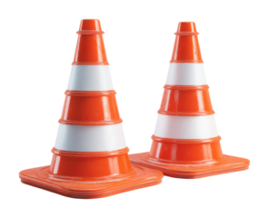 Traffic management event safety cones displayed at construction site urban environment informative view isolated on transparent background