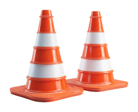 Traffic management event safety cones displayed at construction site urban environment informative view isolated on transparent background