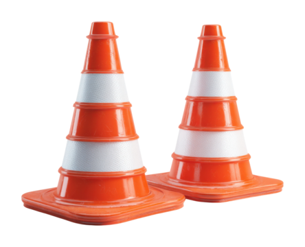 Traffic management event safety cones displayed at construction site urban environment informative view isolated on transparent background