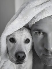 Dog and Owner Sharing a Towel After Bath