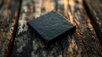 Close-Up View of Textured Black Surface on Wooden Background