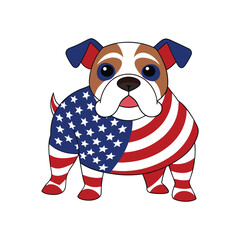 A bulldog with an American flag patterned face and a black collar. © naeem