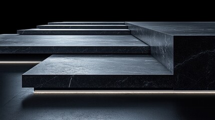 Modern Dark Marble Steps with Backlit Edges for Elegant Design
