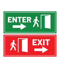 Essential Safety Signs Green Enter Red Exit Door Direction Arrows Emergency Symbols