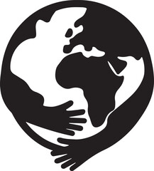 Silhouette vector of Earth hugged by arms, symbolizing care, protection, environmental love, global unity, and nature preservation.