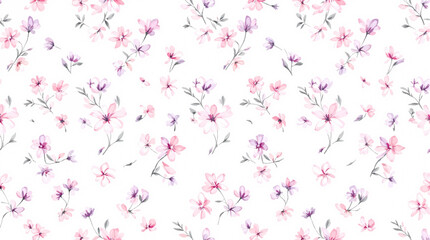 Seamless pattern with pink flowers watercolor