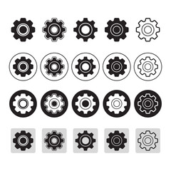 Settings interface icons. Linear style control panel elements for UI/UX design. Adjustable gears, sliders, and toggles for digital customization. Clean vector illustration.