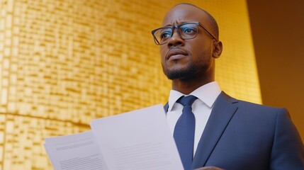 A black man financial advisor or social worker in a professional setting holding a couple important documents symbolizing guidance and trust in securing benefits