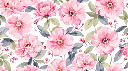 Seamless pattern with pink pions watercolor © Flower