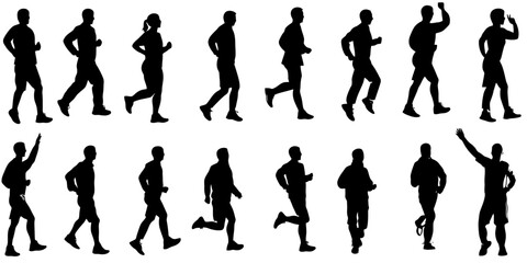 Running cycle silhouette icons showcasing various leg positions and movements for fitness and athletic purposes