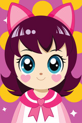 Obraz premium A cute cartoon illustration of a smiling little boy with pink hair