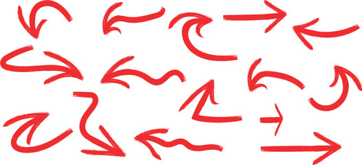  Collection of bold red hand-drawn arrows showing movement and direction 