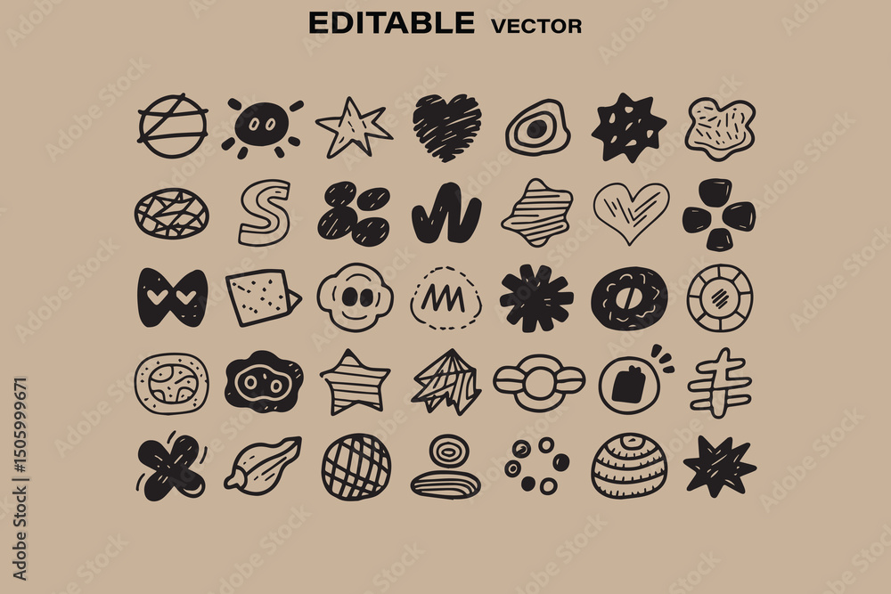 Aufkleber hand drawn doodle elements vector set abstract shapes and symbols for graphic design projects and de