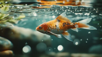 Goldfish Swimming in Pond