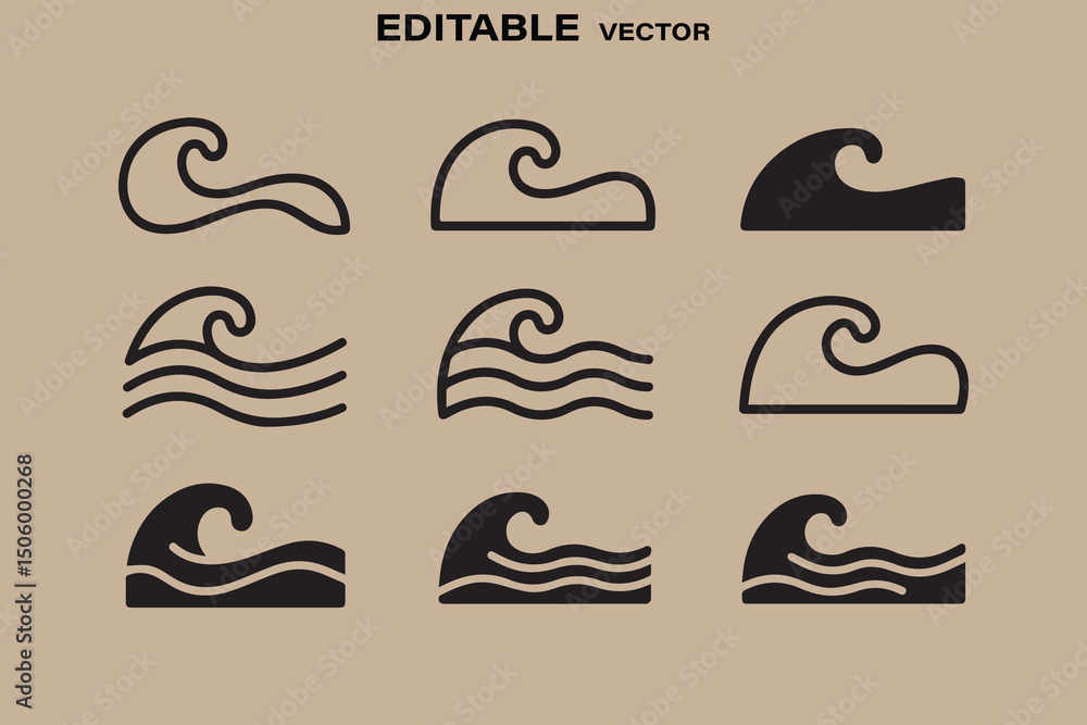 Poster set of simple wave icons in different styles editable vector for design elements and creative projec