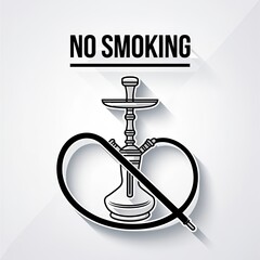 Minimalist Black and White No Smoking Sign with Hookah Symbol Designed in Sticker Style on Light Gray Background