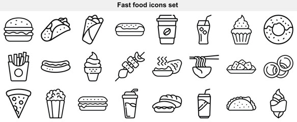 Fototapeta premium Fast Food Snack Outline Icon Set