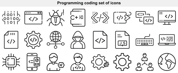 Computer Programming Coding Outline Icon Set
