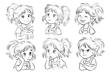 set of funny cartoon girls