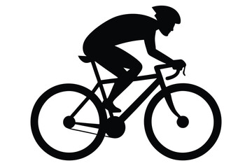 Obraz premium Black silhouette of a man cycling a vintage sport bike with isolated wheels