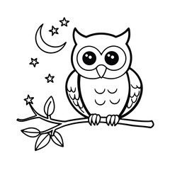 Fototapeta premium owl on branch cute cartoon owl on branch coloring page