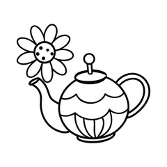cute flower teapot with bee coloring page