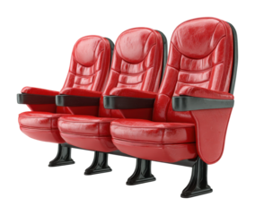 Comfortable red movie theater seats for ultimate viewing experience in modern cinema environment isolated on transparent background