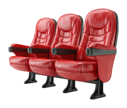 Comfortable red movie theater seats for ultimate viewing experience in modern cinema environment isolated on transparent background