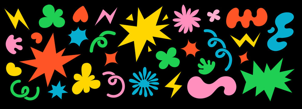 Naklejki Abstract clouds and flowers shapes sticker set. Vector illustration. Groovy flowers, bubbles, stars
