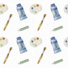 Colorful watercolor school supplies pattern for creative projects and crafts