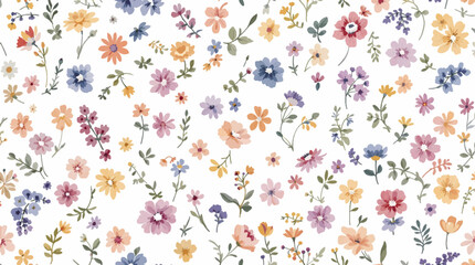 Colorful wild flower background with watercolor